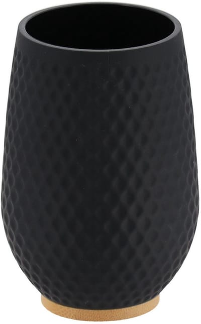 Tendance tandenborstel houder/beker honeycomb - zwart - 280ml - D8 x H12 cm - rubber/bamboe