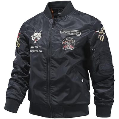 Veste Brodée Tank Heavy Industry Haut Air Force Veste Pilote Ma1 Veste de Vol Homme XXXL noir