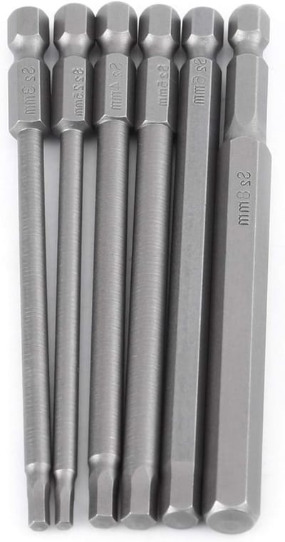 Set van 6 Magnetische Hex Schroevendraaier Bits van 100mm - H2.5, H3, H4, H5, H6, H8 - Voor Precisiewerk en Klusprojecten