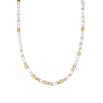 Luxenter Sterling Zilver 925 collier met witte parelmoer afgewerkt in 18K geelgoud - Wicoy