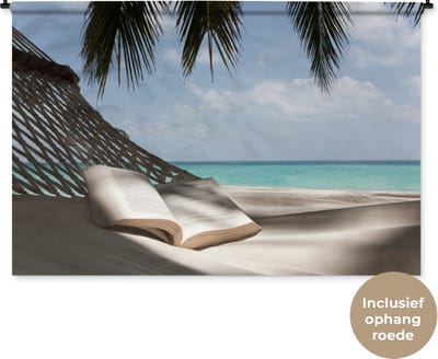Wandkleed - Wanddoek - Hangmat - Boek - Strand - 180x120 cm - Wandtapijt