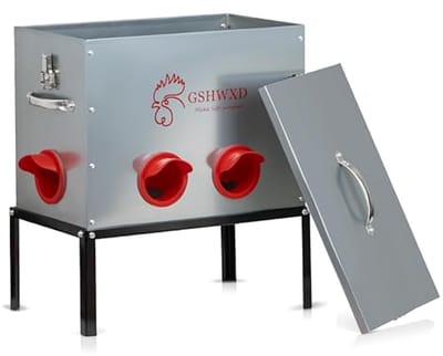 GSHWXD Automatische kippenvoerbak - 40 lbs capaciteit 6-poorts grote metalen kippenvoeders - geen afval gevogelte voeder met vergrendelingsdeksel en poten
