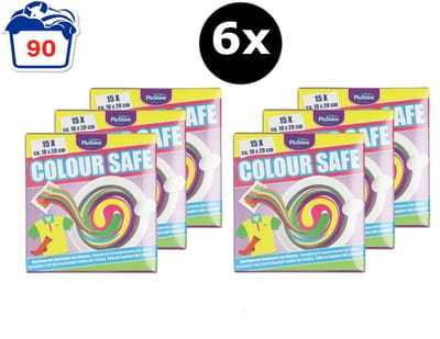 PluShine 6 x Colour Safe Wasmachine Doekjes - Anti-kleurdoorloop Doekjes - Kleurbeschermer – 6 x 15 Doekjes - Behoudt Kleur van Kleding - Totaal 90 Doekjes