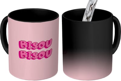 Magische Mok - Foto op Warmte Mokken - Koffiemok - Bisou - Roze - Schaduw - Magic Mok - Beker - 350 ML - Theemok - Mok met Tekst