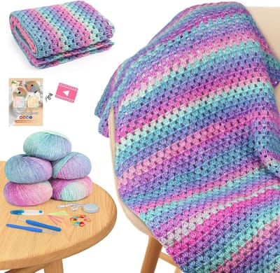 Crochet Deken Set voor Beginners - Haakproject met Kleurrijke Patronen en Accessoires