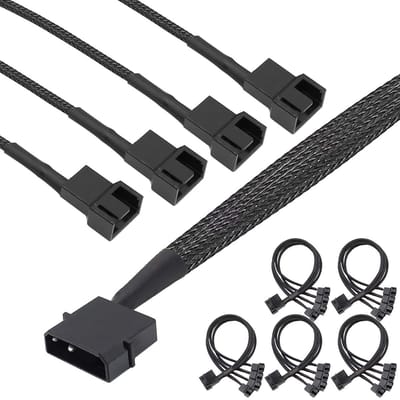 Set van 5 Molex 4 Pin naar PC Adapterkabels, 4-Pin Molex Stekker naar 4 x 3-Pool, Ventilator Kabel voor PC Upgrade
