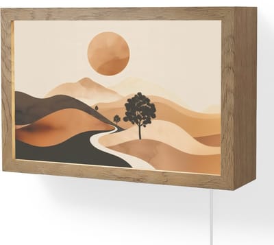 Wandlamp 30x20 cm - Oplaadbaar - Zon - Heuvels - Boom - Abstract - Wandlampen binnen woonkamer - Slaapkamer lamp met kabel - Decoratieve nachtlamp - Vloerlamp snoer