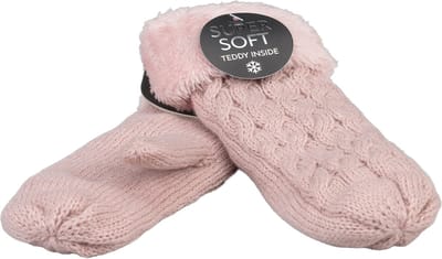 Dames Wanten Teddy - Kabel Motief - Gebreid - Dubbel Gevoerd - Oud Roze