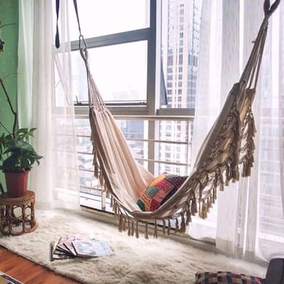 Hangmat voor 2 personen - Schommelstoel Hangende schommel - Ontspannen buiten - Boho Macrame Fringe - 200 x 150 cm