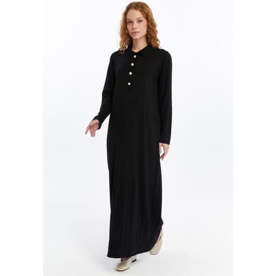 Dames Overhemd Kraag Detailed Half stolp Thin Seasonal Cold Yarn Gebreide kleding Jurk Zwart