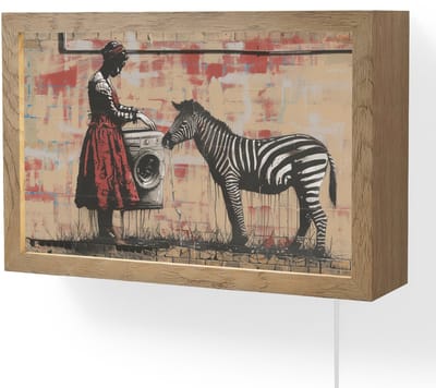 Wandlamp 30x20 cm - Oplaadbaar - Street art - Zebra - Vrouw - Dieren - Graffiti - Banksy Style - Wandlampen binnen woonkamer - Slaapkamer lamp met kabel - Decoratieve nachtlamp - Vloerlamp snoer
