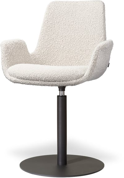 Nolon Niva-Eef Draaibare Tulp Eetkamerstoel Bouclé Beige - Mat Zwart Onderstel - Armstoel - Modern