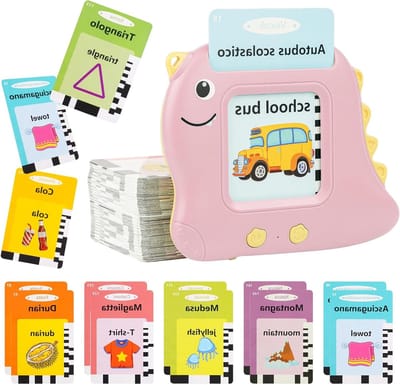 Interactieve Flashcards voor Kinderen - Italiaans en Engels Bilingual Speelgoed voor Taalontwikkeling, Montessori Leerhulpmiddel met 224 Woorden, Roze