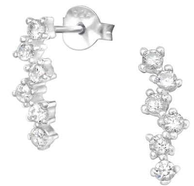 Joy|S - Zilveren blokjes oorbellen - bar / staaf met opgestapelde blokjes zirkonia - 4 x 13 mm