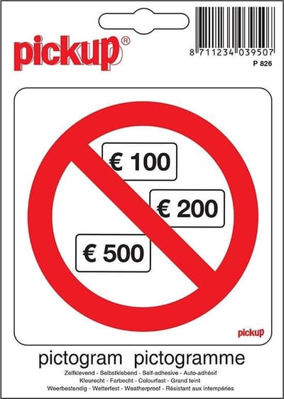 Pickup Pictogram 10x10 cm - Geen bankbiljetten van 100-200-500