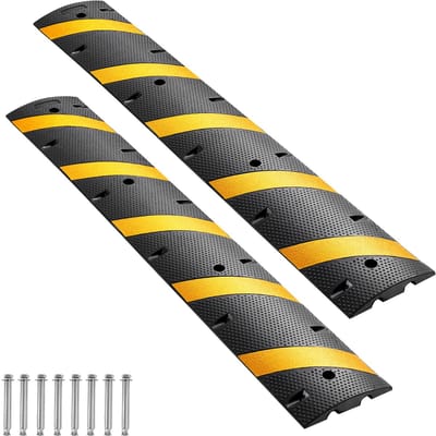 VEVOR 1830mm Rubberen Verkeersdrempel, 2-Pack, 2-Kanaals Zware Verkeersdrempel, Draagvermogen 9979 Kg/As, Kabelbeschermingshelling met Expansieschroeven, voor Asfalt, Beton, Grind, Oprit