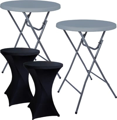 BRASQ Statafel Grijs – Ø80 x 110 cm – Inklapbare Statafel – Partytafel – Bartafel – Vouwtafel – Voor Binnen en Buiten – Kunststof & Metaal – Set van 2 Incl. Zwarte Statafelrokken