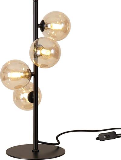 Olucia - REMO - Tafellamp - Amber / Zwart - 4L - Vorm: Rond