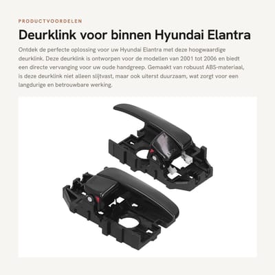 Dailygoods- Deurklink Slijtvast - ABS-materiaal - Vervanging voor Hyundai Elantra 2001-2006 - Handgreep - Eenvoudige Montage - Robuust en Duurzaam - Deurgreep