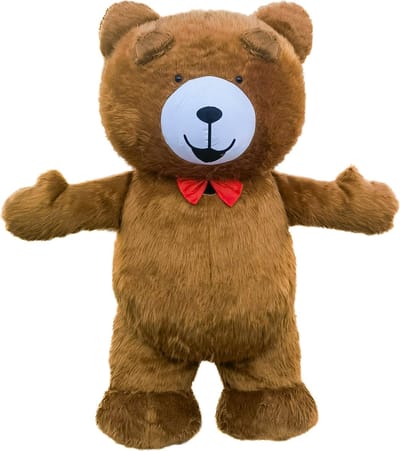 KIMU® Groot Opblaas Kostuum Teddybeer Donkerbruin - 2.6 Meter Opblaasbaar Pak Bruin - Mega Berenpak Mascotte Opblaaspak - Super Opblaasbare Volwassenen Festival