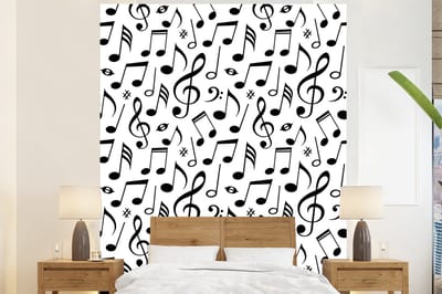 Behang - Fotobehang Muziek - Patronen - Zwart Wit - Breedte 225 cm x hoogte 280 cm