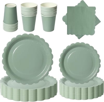 SnelShoppen - Groene Papieren Feesttafelset 96-Delig met Bloemenpatroon - Voor 24 Gasten - Borden, Bekers, Servetten - Perfect voor Verjaardag, Moeder