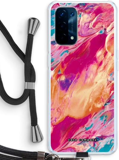 Case Company® - Hoesje met koord geschikt voor Oppo A74 5G hoesje met Koord - Pastel Echoes - Telefoonhoesje met Zwart Koord - Bescherming aan alle Kanten en Over de Schermrand