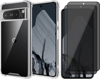 Hoesje geschikt voor Google Pixel 8 Pro - 2x Privacy Screenprotector Volledig Dekkend Glas - Shockproof Transparant