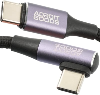 AdroitGoods USB-C naar USB-C PD 100W Snellaadkabel – 5A Power Delivery – E-Marker Chip – Gevlochten Kabel met Haakse Connector - 0,25m