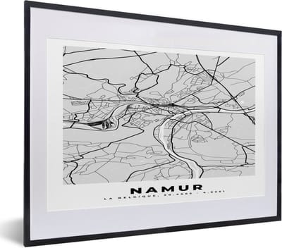 Fotolijst incl. Poster Zwart Wit- Stadskaart – Plattegrond – België – Zwart Wit – Namur – Kaart - 40x30 cm - Posterlijst