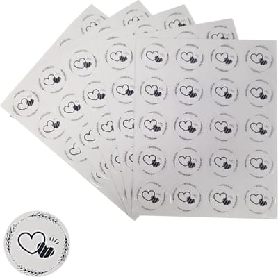 200x Transparante Stickers Op Vel - 32mm - Hart Krans Zwart - Serie 4 - Sluitsticker - Sluitzegel - Cadeau Sticker - Hartje Zwart - 200 Stuks