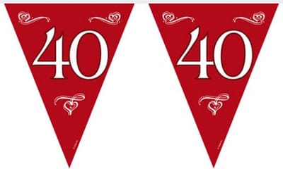 Folat Vlaggenlijnen 40 jaar - rood - 10 meter - plastic - 40e jubileum slingers - versiering