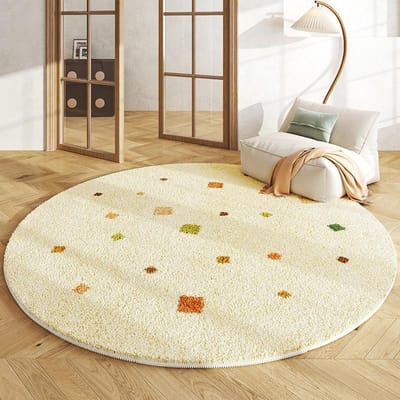 Crème Stijl Slaapkamer Decoratie Rond Tapijt Pluizig Zacht Tapijt voor Woonkamer Minimalistisch Nachtkastje Verdikt Kleed Huis Pluche Vloerkleed 80x80CM