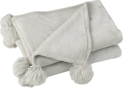 J-Line plaid Pompom - polyester - lichtgrijs - 170 x 130 cm