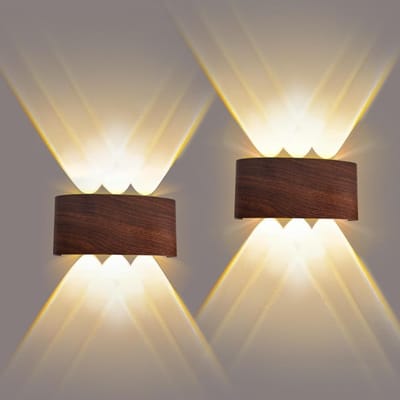 Moderne LED Wandlamp Set van 2 Stukken - 6W Warm Wit 3000K - Aluminium en Houtlook - IP65 Waterdicht voor Binnen en Buiten - Indirecte Verlichting voor Slaapkamer, Balkon en Hal
