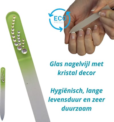 Milano Kristal Glas Nagelvijl - Glass Nailfile - Onverslijtbaar - Glasvijl - Groen met steentjes 33