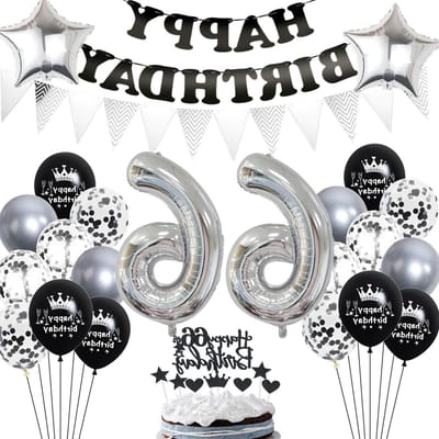 Zwarte en zilveren ballonnen voor 66e verjaardag, feestdecoratie voor mannen en vrouwen, verjaardagsversiering 66 jaar