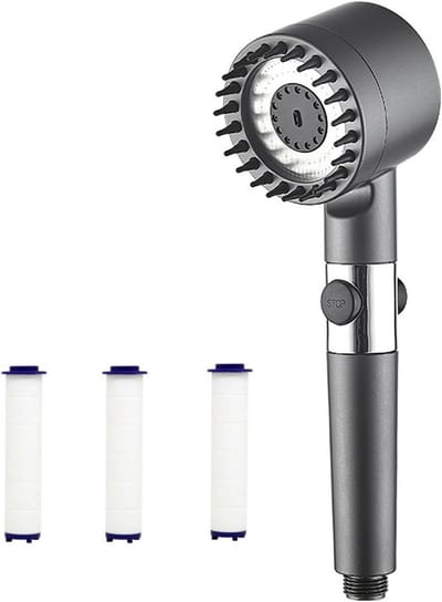 Hoogwaardige Douchestraal met Filter, Inclusief 3 Vervangbare Cartridges, Waterbesparende Handdouche met Hoge Druk en Massagemogelijkheden, Regenachtige Douchestraal met Stopfunctie