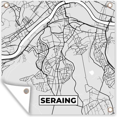 Tuin poster Plattegrond – Seraing – Zwart Wit – Stadskaart - Kaart - 200x200 cm - Tuindoek