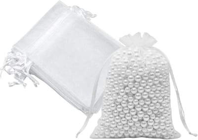 60 Stuks Organza Tassen - 10 x 15 cm - Herbruikbare Tassen voor Trouwen, Sieraden en Cadeautjes, Wit