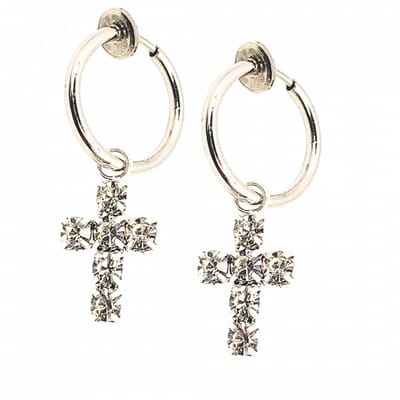 Klem oorbellen- Strass kruisje- Zilverkleur-geen gaatje-Charme Bijoux