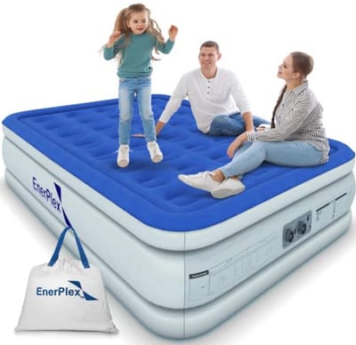 Verhoogd Dubbel Hoog Luchtmatras met Ingebouwde Pomp - 18" King Airbed voor Thuis en Camping