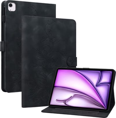 Coverup Tablethoes geschikt voor iPad Air 11 (2024/2025/2026) Hoesje - Lily Flower Book Case - Zwart