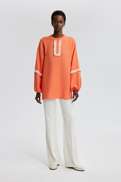 Touché Privé - Mousseline tuniek met kant - Oranje - Dames