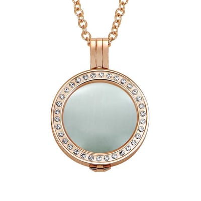 Quiges - Munthouder met Ketting en Munt 25mm Cat's Eye Wit - RVS Rose Goudkleurig met Zirkonia - EPRHZ690