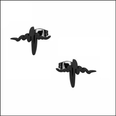 Aramat Jewels | Oorbellen | RVS Hartslag Oorbellen Heartbeat 11x5mm - ECG Oorstekers | Zwart-10x7mm | |8mm | Staal | Kinderen, Volwassenen | Verkleurd niet