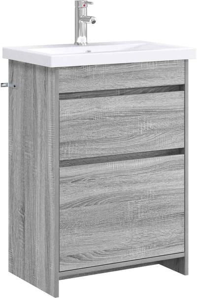 vidaXL - Badkamermeubel - Set - Grijs - Sonoma - 61 - x - 40 - x - 84,5 - cm - Bewerkt - hout