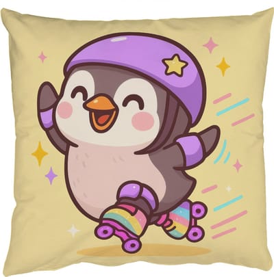 Sierkussens - Kussentjes Woonkamer - 50x50 cm - Pinguïn - Rolschaatsen - Geel - Energiek