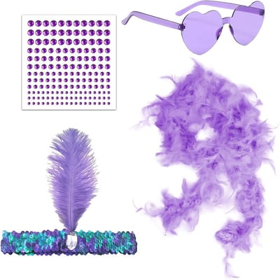Fluffy Feather Boa en Hartvormige Zonnebril met Strass, Perfect voor Halloween en Cosplay Accessoires voor Vrouwen