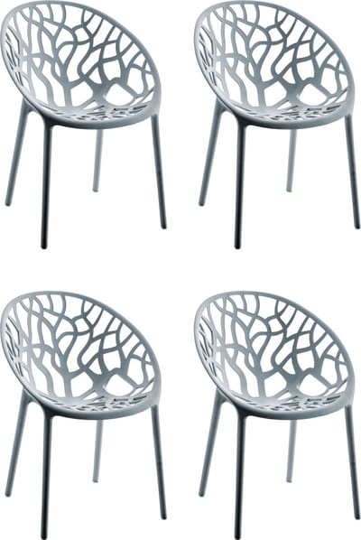 CLP Hope 4er Set stapelbare Tuinstoelen - Weerbestendig & UV-bestendig - Kunststof Stoelen met Armleuningen - Modern Design - grijs
